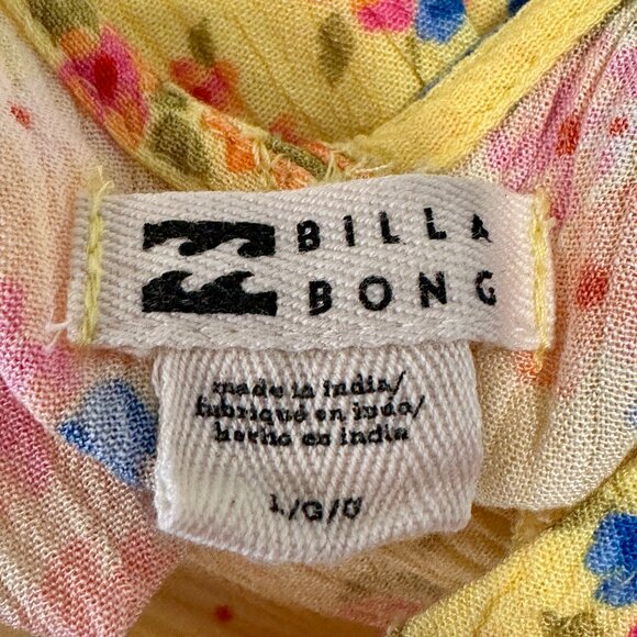 Billabong Sleeveless Mini Dress Yellow Floral V-Neck Tied Waist EUC Womens Large - Picture 3 of 9
